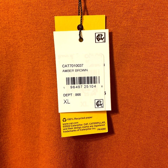 Unisex Cotton Brown Short Sleeve Crew Neck Caterpillar Shirt sz XL New NWT - Picture 5 of 12